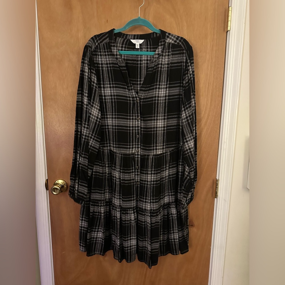 Time and Tru, Black Plaid Dress, Size XXXL